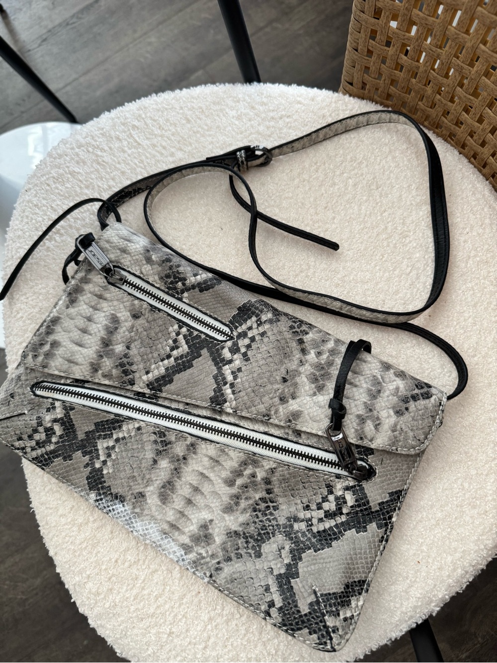 Joe's Jeans Snake-Print Crossbody Bag in Gray and Black